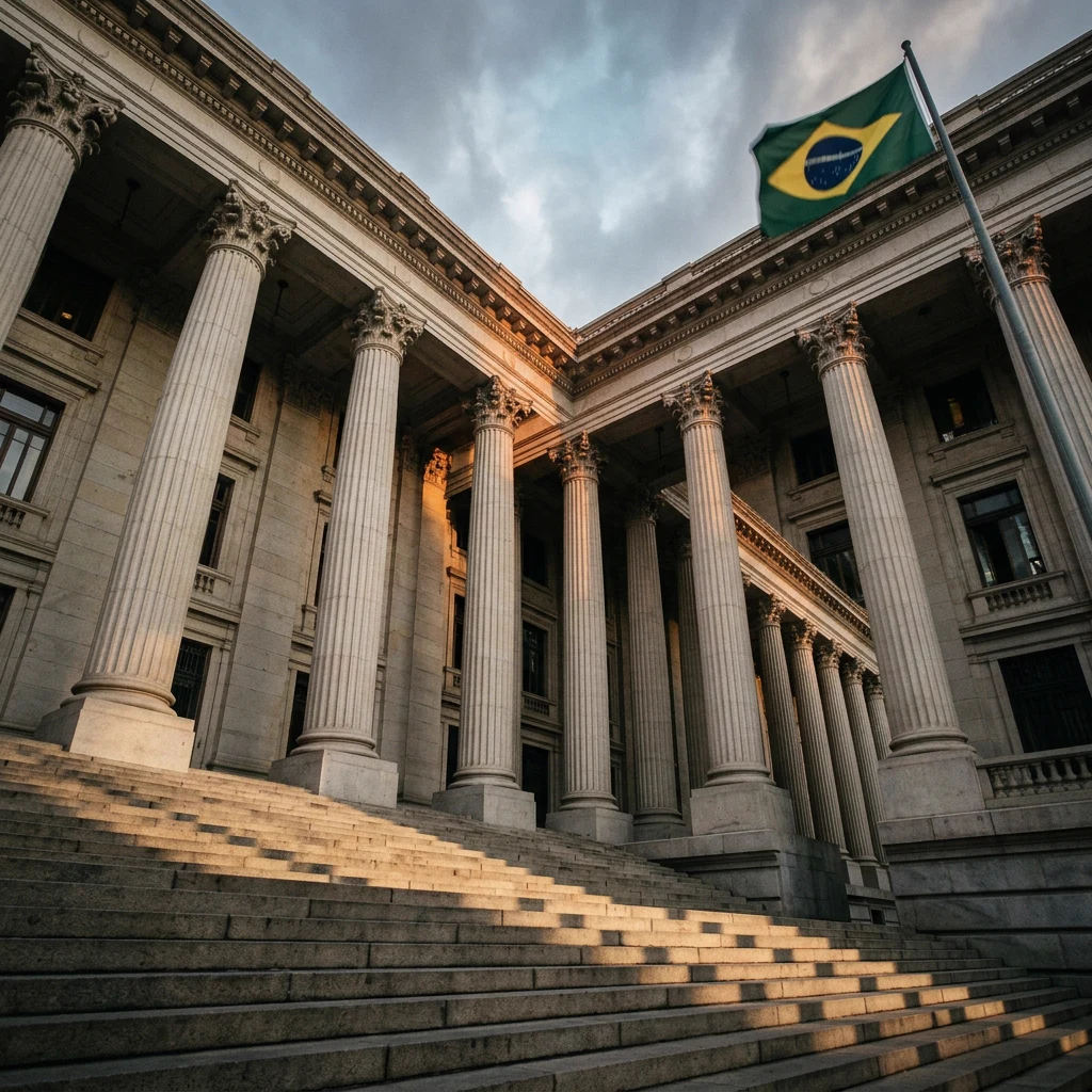 Fachada de tribunal superior com bandeira do Brasil, representando atuação em Habeas Corpus e medidas de urgência